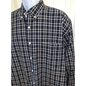 EDDIE BAUER Blue Plaid 100% Cotton Casual Button Up Shirt Sz LARGE EUC